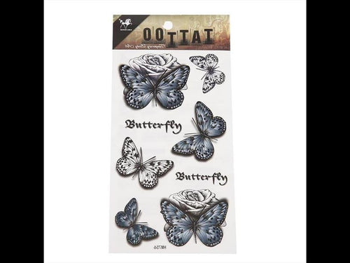 Tattoo Schmetterlinge Vintage schwarz grau weiß Rose Schrift 8 Motive 1 Bogen - chic - net.de