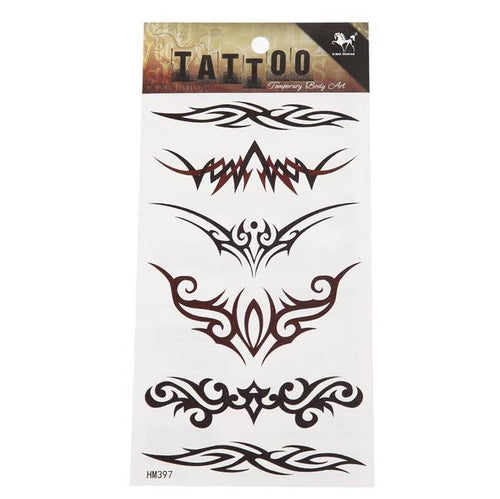 Tattoo schwarz dunkelrot Tribal Muster länglich symmetrisch 6 Stück - chic - net.de