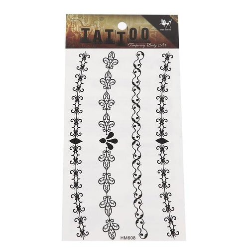 Tattoo schwarz länglich verschiedene Verschnörkelungen Armband Handgelenk temporär Klebetattoos - chic - net.de
