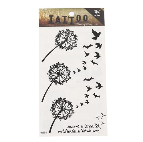 Tattoo schwarz Pusteblumen fliegende Schwalben, Spruch temporär Klebetattoos - chic - net.de