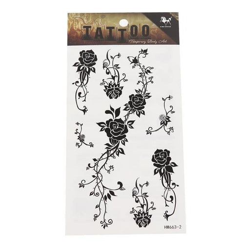 Tattoo schwarz Rosen Tribal Dornen Zweige Ranken detailliert temporär Klebetattoos - chic - net.de