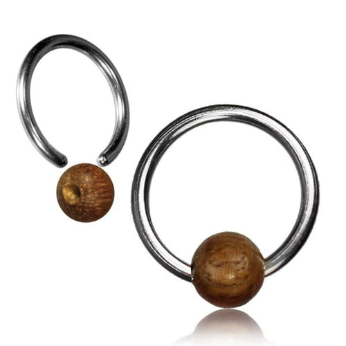 Teakholz Universal Piercing Klemmkugel Ring silbern Septum Helix Tragus - chic - net.de