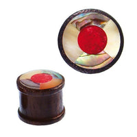 Load image into Gallery viewer, Holz Plug Inlay Kreis Koralle Perlmutt Paua Abalone Rand Tunnel Tribal Expander
