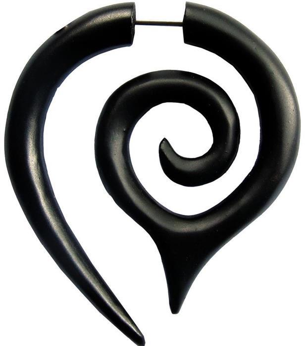 Tribal Maori Spirale Spitze Ohrring Sono Holz schwarz Fake Piercing Ohrhänger Edelstahl 1 mm