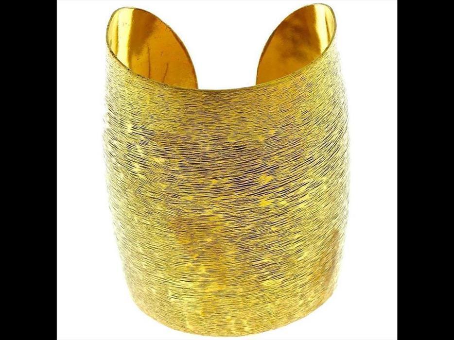 Messing Tribal Armreif golden schraffiert breit gewölbt 67 mm nickelfrei verstellbar antik Brass