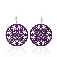 Load image into Gallery viewer, Holzohrringe bunt 50 mm rund Blumen Stanzmuster Ohrringe Holz Ohrhänger Organic
