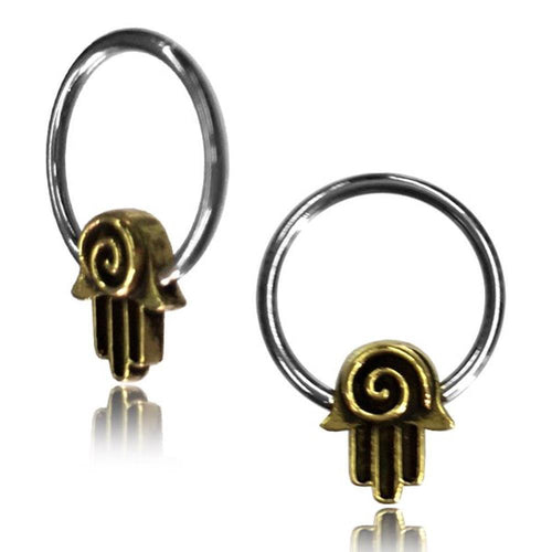 Universal Piercing Klemmkugel Ring silbern golden Brass Hamsa flach Septum Helix Tragus - chic - net.de