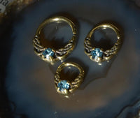 Cargar imagen en el visor de la galería, Universal Piercing Ring Brass Aqua Kristall Knoten celtic - chic - net.de
