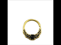 Cargar imagen en el visor de la galería, Universal Piercing Ring Brass Onyx Stein Knoten celtic - chic - net.de
