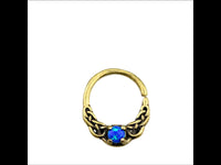 Cargar imagen en el visor de la galería, Universal Piercing Ring Brass Opal blau Knoten celtic - chic - net.de
