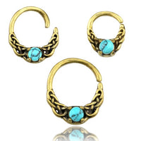 Cargar imagen en el visor de la galería, Universal Piercing Ring Brass Türkis Stein Knoten celtic - chic - net.de
