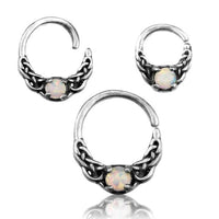 Cargar imagen en el visor de la galería, Universal Piercing Ring Silber Opal weiß Knoten celtic - chic - net.de
