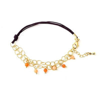 Cargar imagen en el visor de la galería, vergoldet Kupfer Armband 18 karat lila orange Stein Kordel filigran nickelfrei Karabiner verstellbar - chic - net.de
