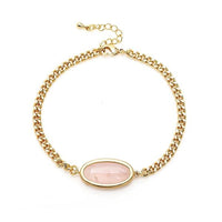 Cargar imagen en el visor de la galería, vergoldet Kupfer Armband 18 karat oval Rosenquarz Stein nickelfrei Karabiner verstellbar Panzerkette - chic - net.de
