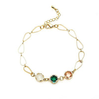 Cargar imagen en el visor de la galería, vergoldet Kupfer Armband 18 karat Tropfen Kristalle rosa grün weiß nickelfrei Karabiner verstellbar - chic - net.de
