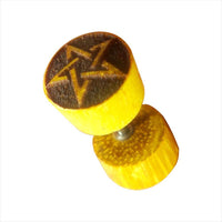 Load image into Gallery viewer, Fake Plug Jackfrucht Holz Symbol Piercing Edelstahl hell braun Om Vegvisir Stern
