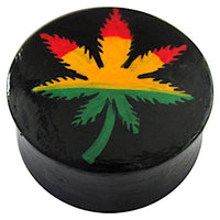 Cargar imagen en el visor de la galería, Holz Plug Hanf Blatt grün gelb rot Tunnel Unisex Ohrschmuck Teakholz
