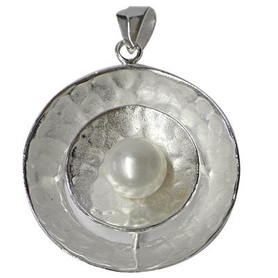 Kreise Silberanhänger, runder Damenanhänger aus Sterling Silber 925 mit einer Perle in der Mitte