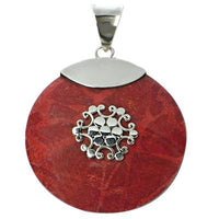 Load image into Gallery viewer, Runder Silberanhänger mit Schaumkoralle, ca. 32 mm Ø Eisblume Mandel Anhänger Koralle 925er Silber
