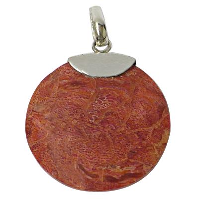 Korallenanhänger Silberanhänger Anhänger Koralle 925er Silber Damen Schmuck Mandel rund 29 mm