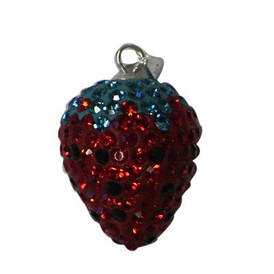 Erdbeer Glitzerkugel Damen Anhänger rote Kristalle ca. 16mm Ø Fassung 925er Sterlingsilber