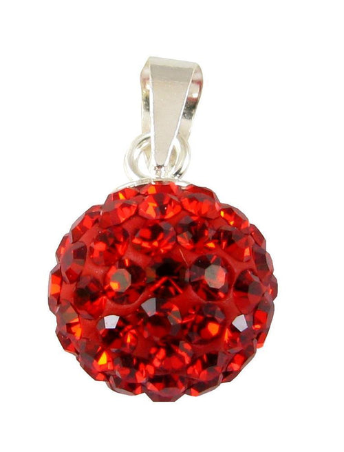 Glitter ball Light Siam red 8 mm crystal silver pendant, 925 sterling silver, women's glitter jewelry
