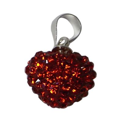 Glitzerkugel herzförmig rot Damen Anhänger Kristalle ca. 18mm Ø Fassung 925er Sterlingsilber