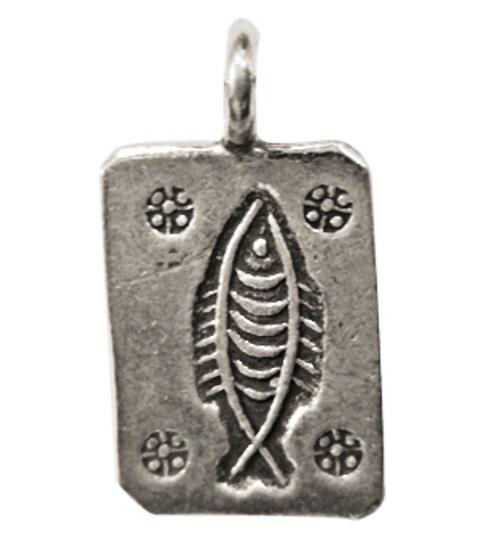 Rectangular silver pendant with fish and flowers, dark oxidized, unisex pendant, 925 sterling silver chain