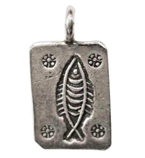 Rechteck Silberanhänger Fisch Blumen dunkel oxidiert Unisex Anhänger 925er Sterling Silber Kette