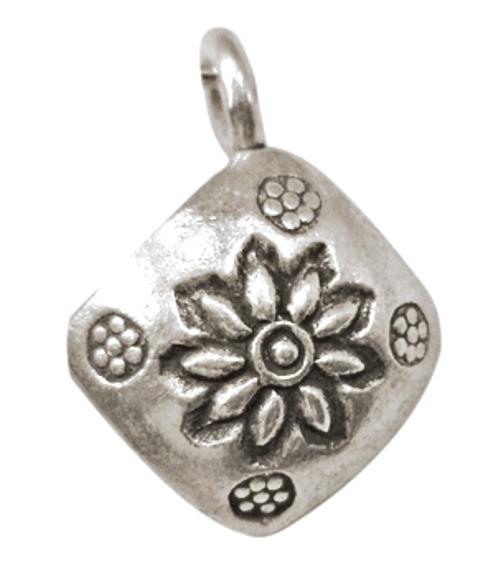 Silver checkered domed flower pendant, 925 sterling silver women's necklace
