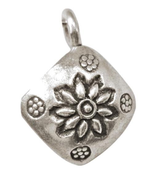 Silberanhänger Karo gewölbt Blume Anhänger 925er Sterling Silber Damen Kette