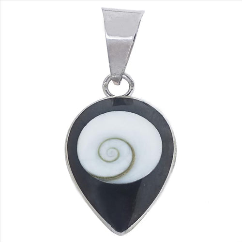 Shiva eye silver pendant, teardrop design, black, reversed pendant, 925 sterling silver, Shiva eye jewelry