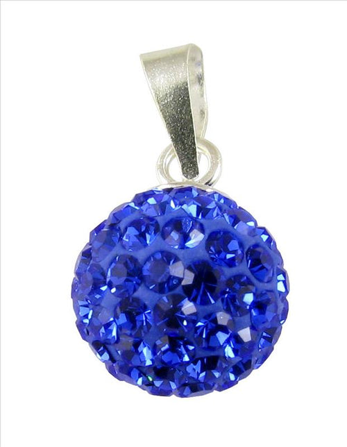 Glitter ball sapphire blue 10 mm crystal silver pendant 925 silver women's glitter jewelry