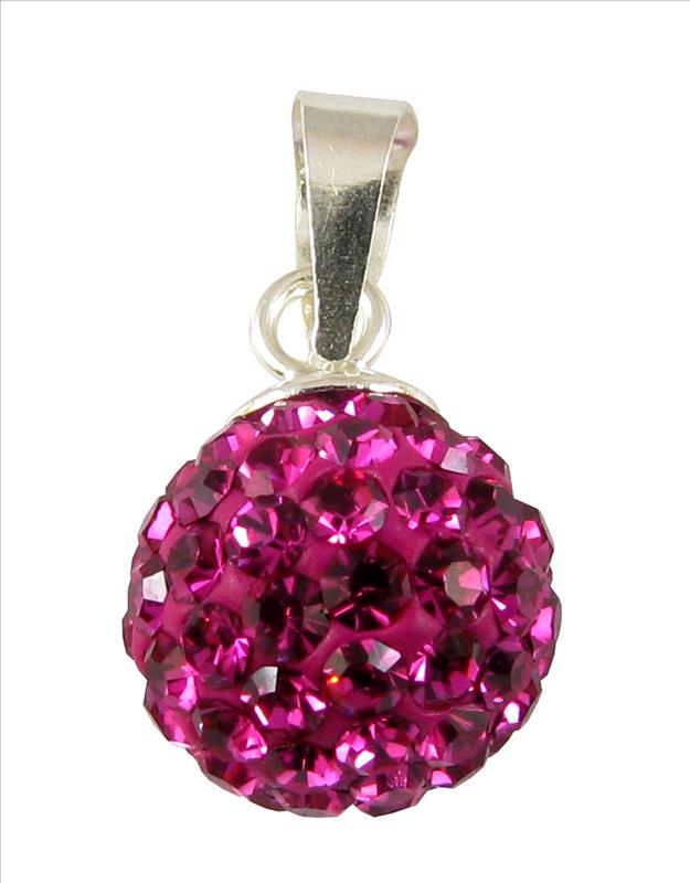 Glitzerkugel pink magenta 10 mm Kristall Silberanhänger Anhänger 925er Silber Damen Glitzer Schmuck