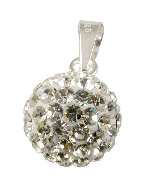 Glitzerkugel weiß 10 mm Kristall Silberanhänger Anhänger 925er Silber Damen Glitzer Schmuck