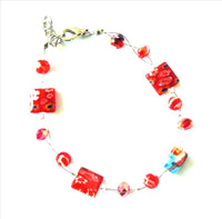 Load image into Gallery viewer, Damen Set Kette Armband Muranoglas rot mit Blümchen 8-9mm
