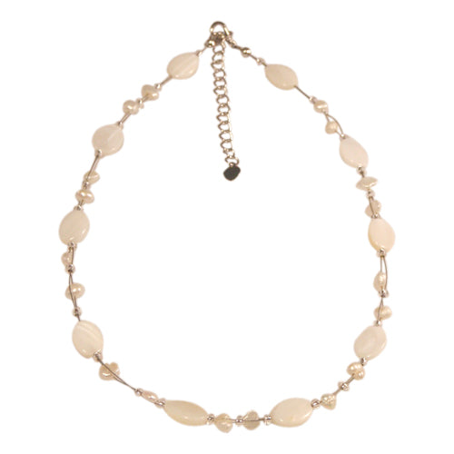 Women's necklace, pearl necklace, white pearls, mother-of-pearl discs, oval, 42-48 cm, lobster clasp, nickel-free, cultured pearl 