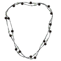 Load image into Gallery viewer, Holzkette Kette Sonoholz Baumwolle Perlen weiß Holzperlen braun 150 cm lang Holzschmuck Halskette
