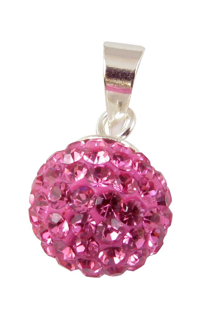 Glitzerkugel rosa 8 mm Kristall Silberanhänger Anhänger 925er Silber Damen Glitzer Schmuck