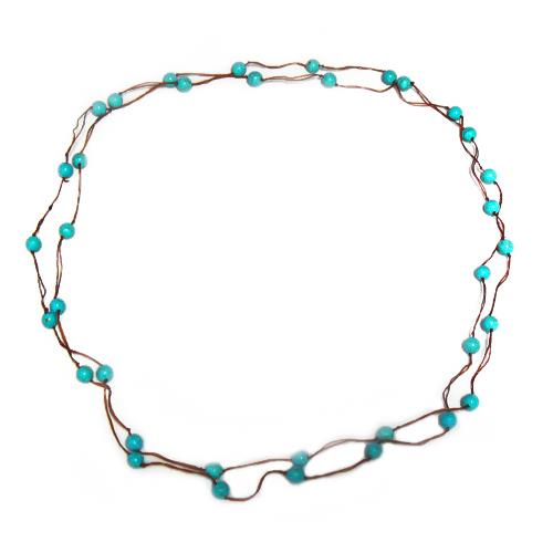 Baumwollkette braun Kette Faden Baumwolle Türkis Stein Perlen handgefädelt ca. 115 cm lang