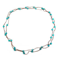 Load image into Gallery viewer, Baumwollkette braun Kette Faden Baumwolle Türkis Stein Perlen handgefädelt ca. 115 cm lang
