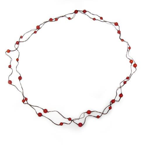 Baumwollkette braun Kette Faden Baumwolle rot Koralle Perlen groß klein handgefädelt 115 cm lang