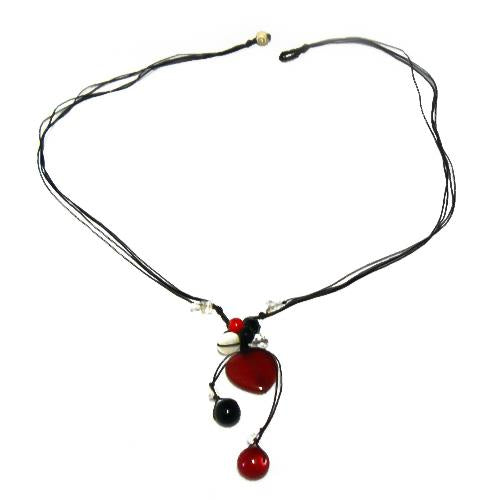 Baumwollkette braun Kette gewachst Baumwolle Herz Kristallglas Onyx Muschel rot weiß schwarz 48 cm