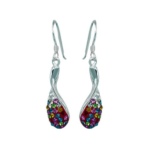 Glitter jewelry set, crystal cubic zirconia drops, colorful pendant earrings, 925 sterling silver, women's