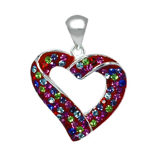 Glittery Heart Pendant, Colorful, 20 mm, 925 Sterling Silver, Women's Glitter Jewelry