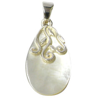 Load image into Gallery viewer, Perlmutt-Anhänger, tropfenförmiger Damenanhänger aus 925er Sterlingsilber und Perlmutt, mit Silberverzierung, ca. 23 x 15mm
