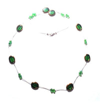 Cargar imagen en el visor de la galería, Kette Glasperlen Kristallperlen Halskette Edelstahl Damen Glitzer Halschmuck Perlen gold grün
