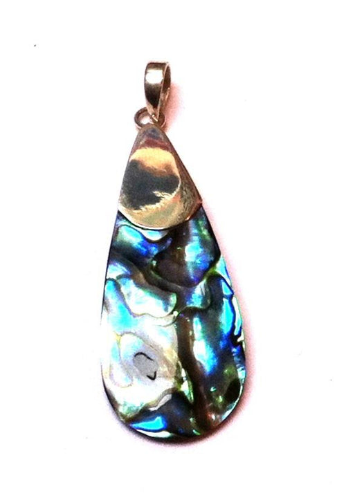 Abalone Mother-of-Pearl Shell Silver Pendant Necklace 925 Sterling Silver Unisex Jewelry Drop
