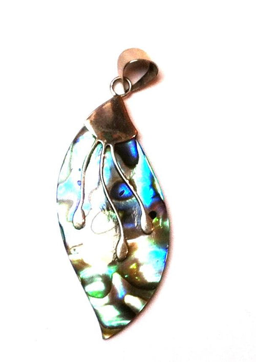 Abalone Mother-of-Pearl Shell Silver Pendant Necklace 925 Sterling Silver Unisex Jewelry Wave