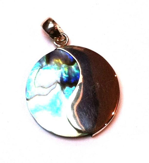 Abalone Mother-of-Pearl Shell Silver Pendant Necklace 925 Sterling Silver Unisex Jewelry Yin Yang